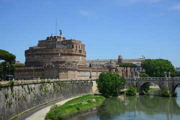 Castel Sant'Angelo (also known as Hadrian's Mausoleum), located on the right bank of the Teverenot...