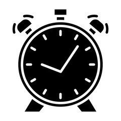 Twin bell alarm clock. Time icon in glyph style. Simple clock icon