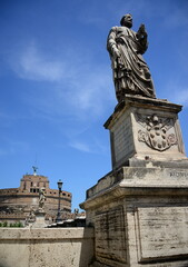 Obraz premium Castel Sant'Angelo (also known as Hadrian's Mausoleum), located on the right bank of the Teverenot far from the Vatican, connected to the Vatican State through the fortified corridor of the 