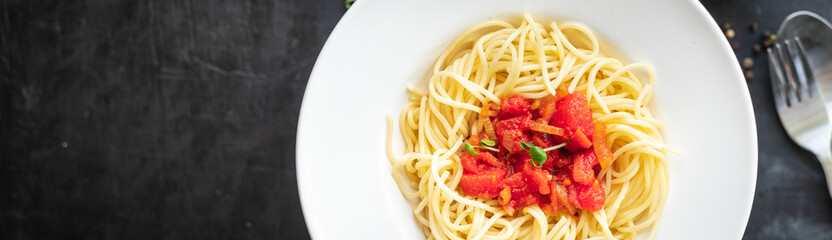 pasta tomato sauce spaghetti vegetable italian food veggie meal snack copy space food background rustic top view vegetarian food no meat vegan