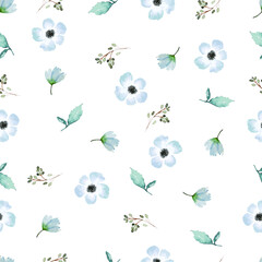 Fototapeta na wymiar Seamless floral nature watercolor hand draw illustration pattern vector white background