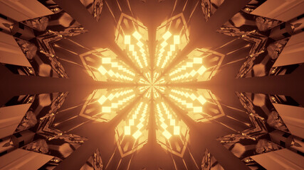 3D rendering of futuristic kaleidoscope patterns in neon brown and black vibrant colors © Tunnelmotions/Wirestock