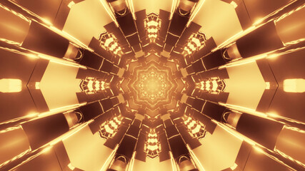3D rendering of futuristic kaleidoscope patterns in neon brown vibrant colors - obrazy, fototapety, plakaty