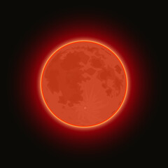 Red planet(moon) on a dark sky. Vector illustration.