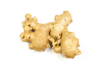 Fresh ginger rhizome isolated on white background.