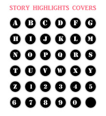 Instagram Story Highlight Template Icon Set, English alphabet and number covers