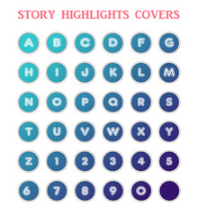 Instagram Story Highlight Template Icon Set, English alphabet and number covers