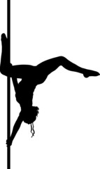 Black silhouette of a pole dancer performing a butterfly
