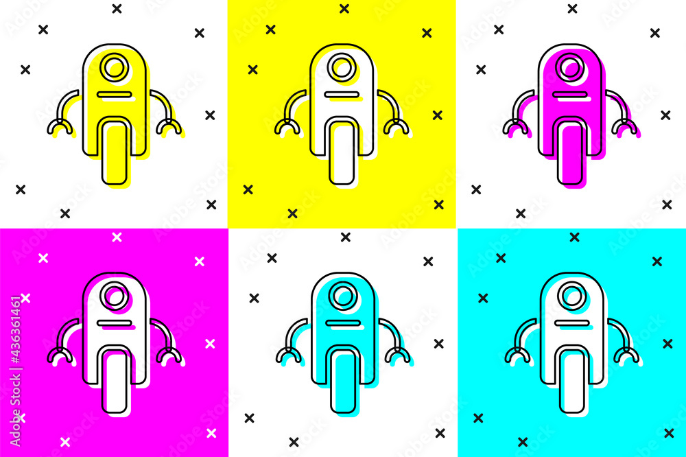 Poster set robot icon isolated on color background. artificial intelligence, machine learning, cloud comput