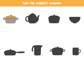 Find the correct shadow of saucepan. Logical puzzle for kids.