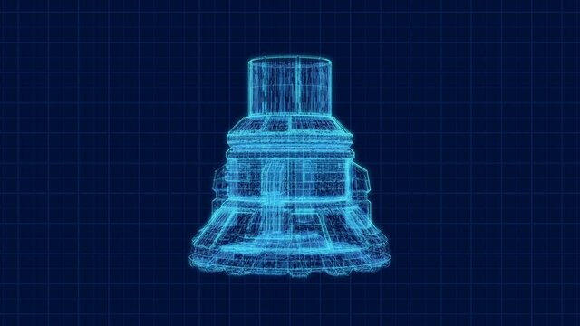 futuristic mechanical design with a mechanical piece in wireframe, some space at the sides for custom text or other elements (3d render)