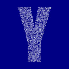 Frosty lace letter Y. Ethnic font for postcards, booklets, signage, titles, printed texts.