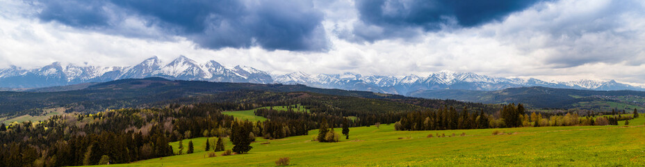 A beautiful panorama of the entire range of the Tatra Mountains. Poland