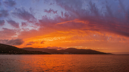 A beautiful view of the sunset in the Torba, Bodrum, Turkey. October 2020