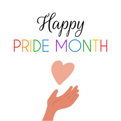 Happy Pride day with hand giving heart vector illustration. Lgbt community color