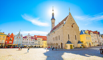 Panoramic view of Tallinn Hall Square and old town, Estonia