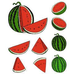 Water melon drawing on white background.Coloring book for children.Tattoo art.Illustration clip art.Graphic print on t-shirt