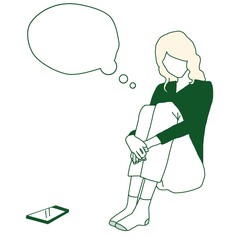 young girl sitting on the floor with phone