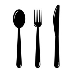 Cutlery set. Spoon, knife and fork. Kitchen tools icon set. Vector isolated illustration on white background