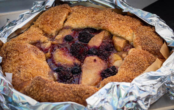 Round, Homemade, Mixed Berry Tart In Tin Foil