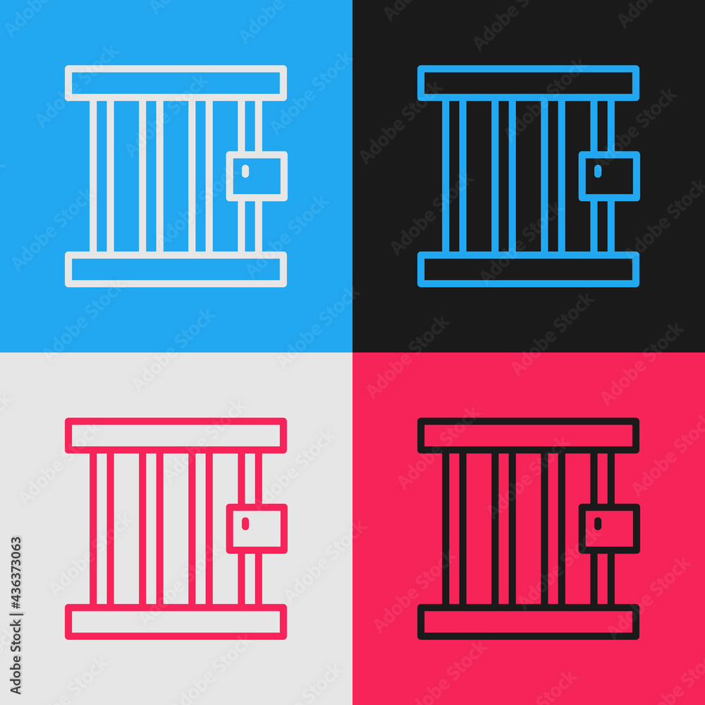 Aufkleber pop art line prison window icon isolated on color background. vector