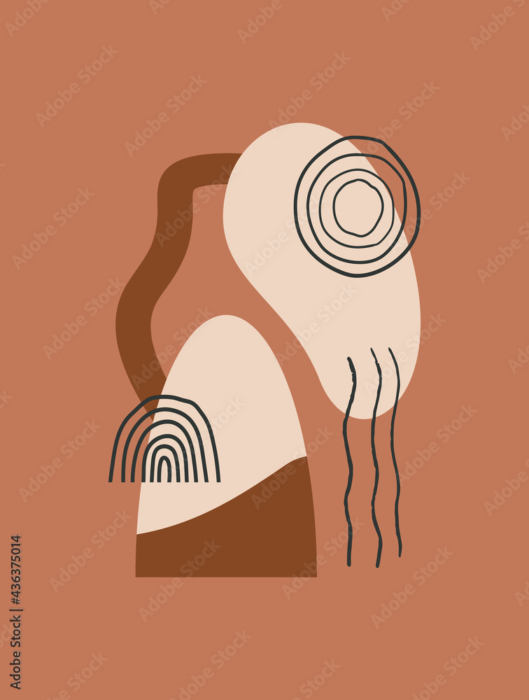 Aufkleber modern abstract tropical wall art with various shapes , lines and doodle objects. vector minimalist 