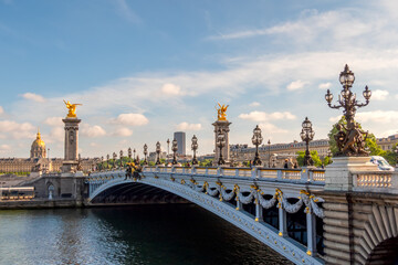 Fototapeta na wymiar Sunny Day in Paris and Alexandre III Bridge