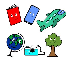 cute kawaii travelling elements hand drawn vector