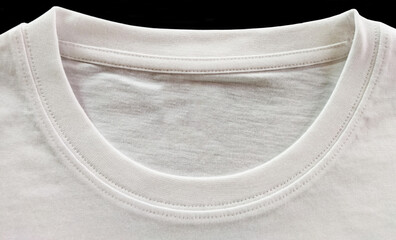 A closer look at the round-neck T-shirt. Front and back neck drop for a t-shirt.