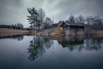 Obraz premium Hermit's Hideout. Karelia, Kormanonsaari island in the Kortelanjärvi lake.