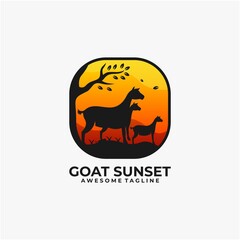 Goat sunset logo design vector