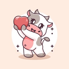 Adorable cow is giving hearts cartoon