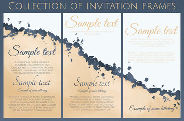 Naklejka premium vector collection of luxury invitation with watercolor pastel yellow texture and dark silver rough border