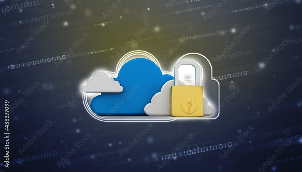Poster 3d rendering cloud computing, security