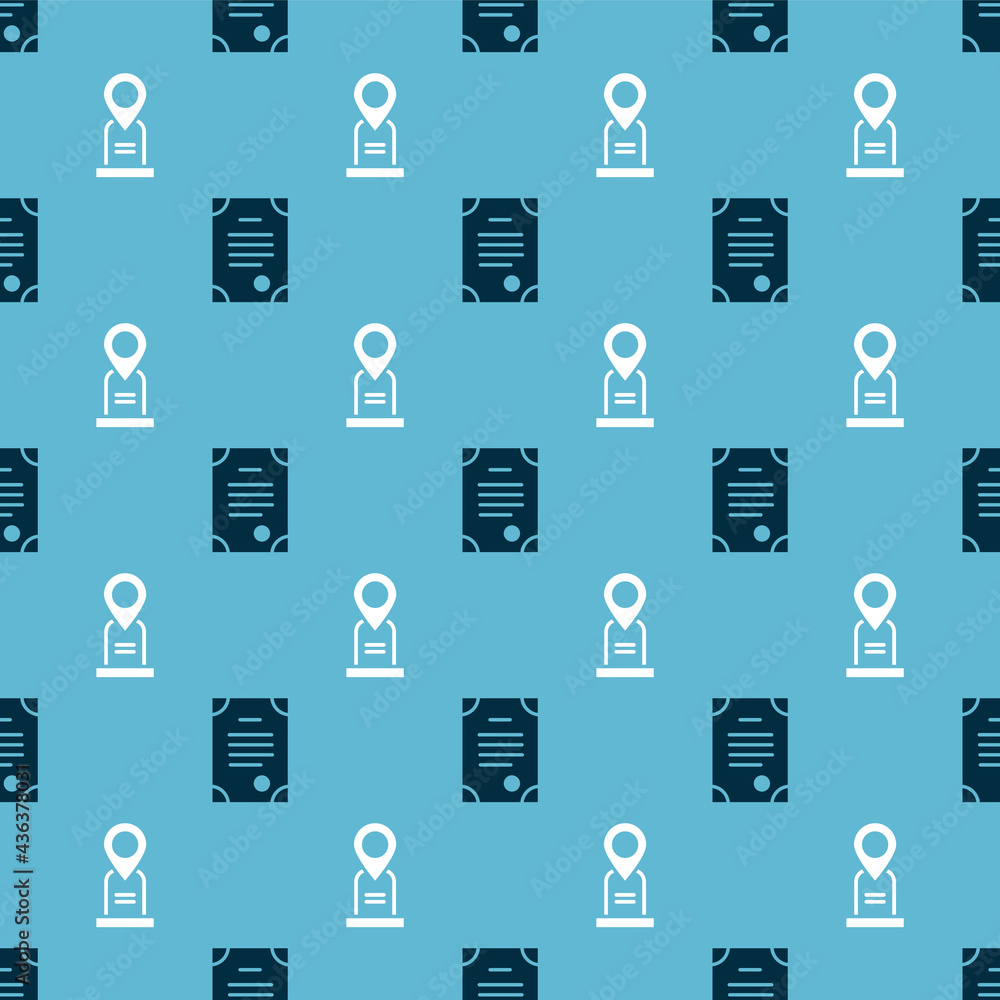Poster set death certificate and location grave on seamless pattern. vector