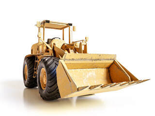 Yellow bulldozer on white background - obrazy, fototapety, plakaty