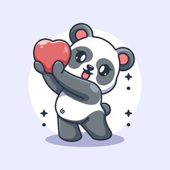 Adorable panda is giving hearts cartoon