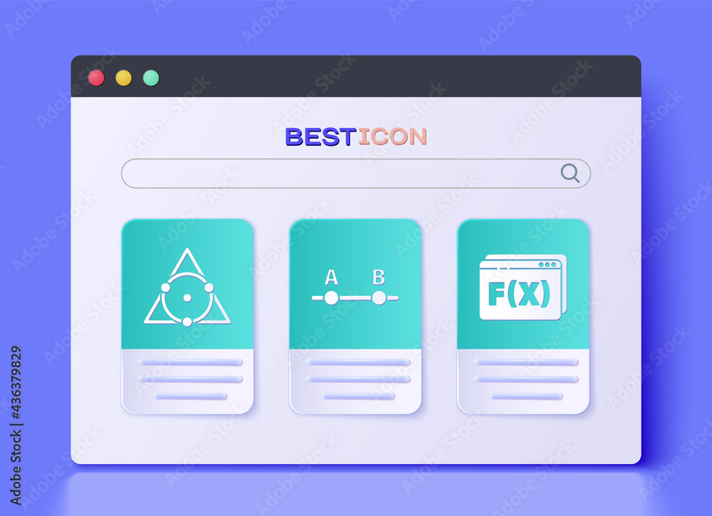 Poster set graph, schedule, chart, diagram, triangle math and function mathematical symbol icon. vector