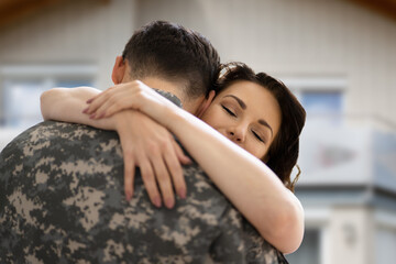 Military Officer Or Army Soldier. Happy Husband