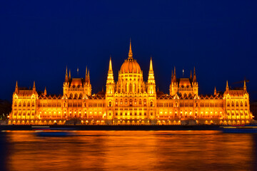 Fototapeta na wymiar Long exposure shot of The Hungarian Parliament Building at night