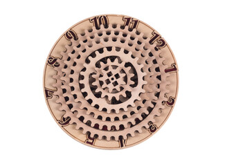 wooden clock gears isolated on white background