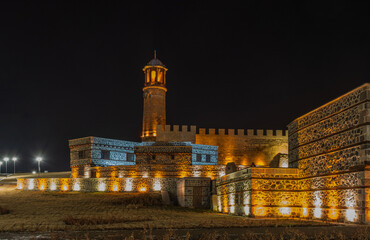 Fototapeta na wymiar Castle of Erzurum at night. January 2021, Turkey