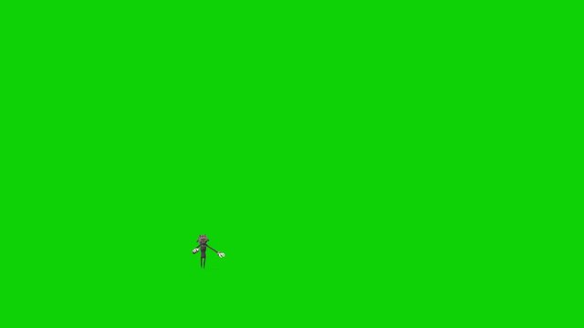 Bipedal Monster Dog Attacks Green Screen Front 3D Rendering Animation