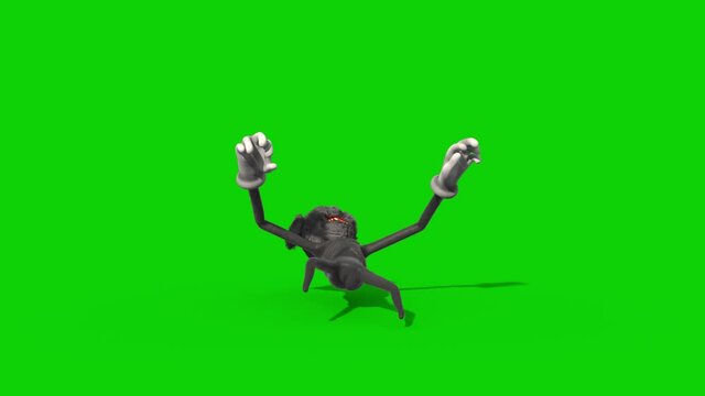 Bipedal Monster Dog Die Green Screen Front 3D Rendering Animation