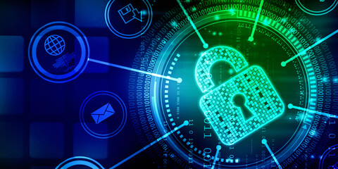 2d illustration Safety concept: Closed Padlock on digital background
