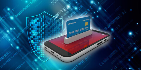 3d illustration phone and credit card
