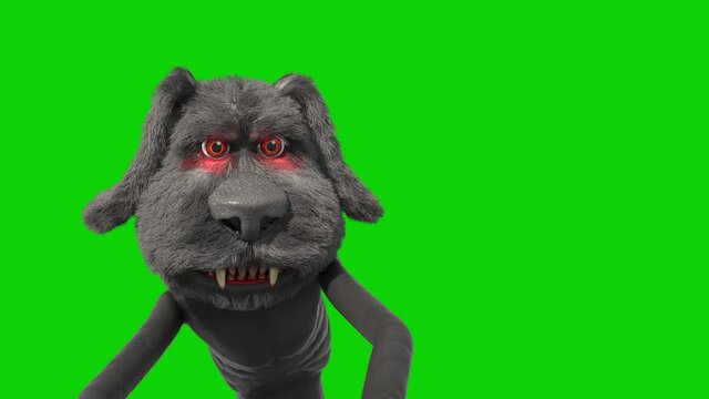 Bipedal Monster Dog Walkcycle Green Screen Close up 3D Rendering Animation