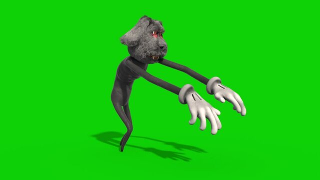 Bipedal Monster Dog Walkcycle Green Screen Side 3D Rendering Animation