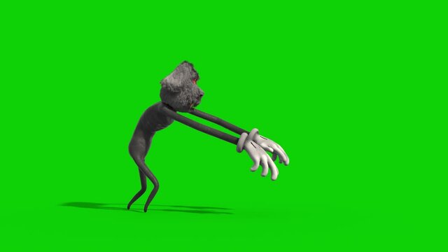 Bipedal Monster Dog Walks Green Screen Side 3D Rendering Animation