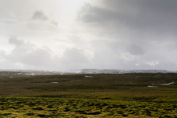 Icelandic plateau against the background of the meadow - 436388221